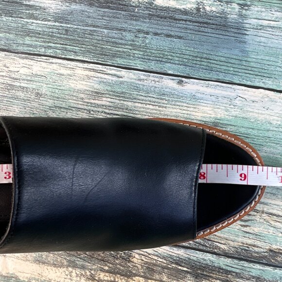 Portland Leather Patina Mules Womens 6.5 Black Leather Low Block Heel Handmade - Picture 9 of 13